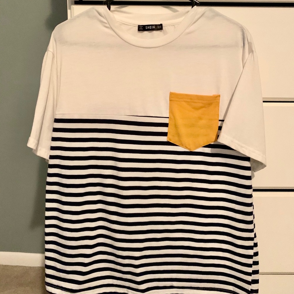 SHEIN striped color block shirt